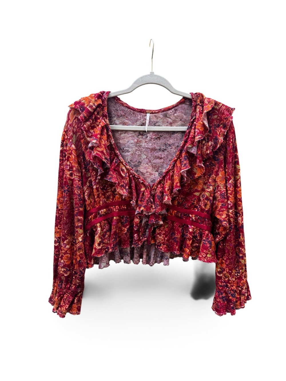 Free People Floral Ruffle Long Sleeve Top